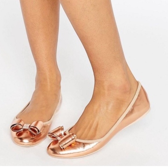 TED BAKER PINK METALLIC FLATS SIZE 8 - Picture 1 of 17